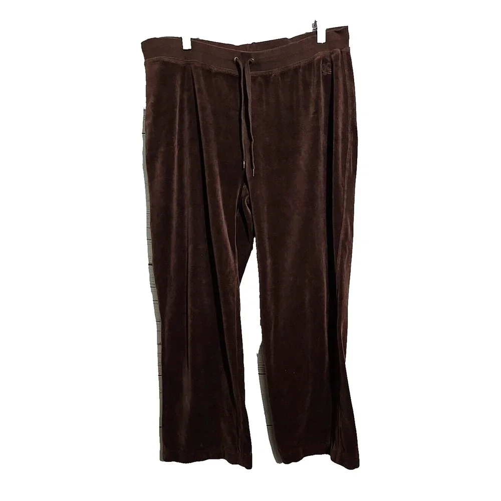 Y2K Cassini Oleg‎ Sassini Brown Straight Leg Velour Track Sweatpants Woman Sz Lg